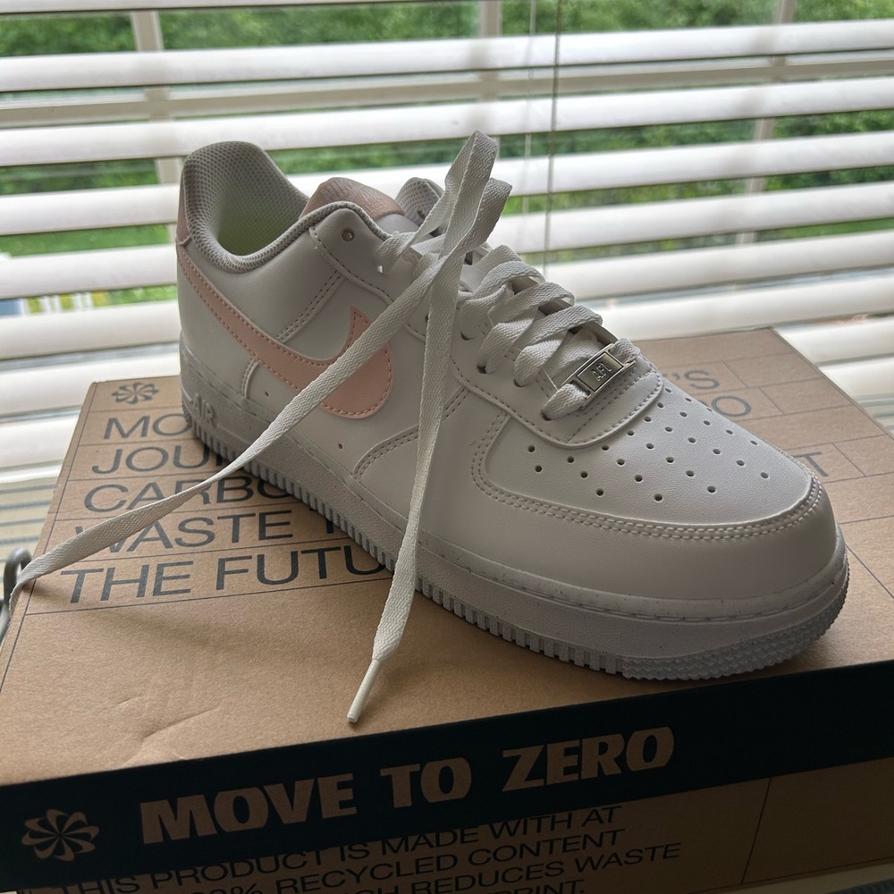 Nike Airforce 1 Next Nature White Sneakers with Light Pink Swoosh
